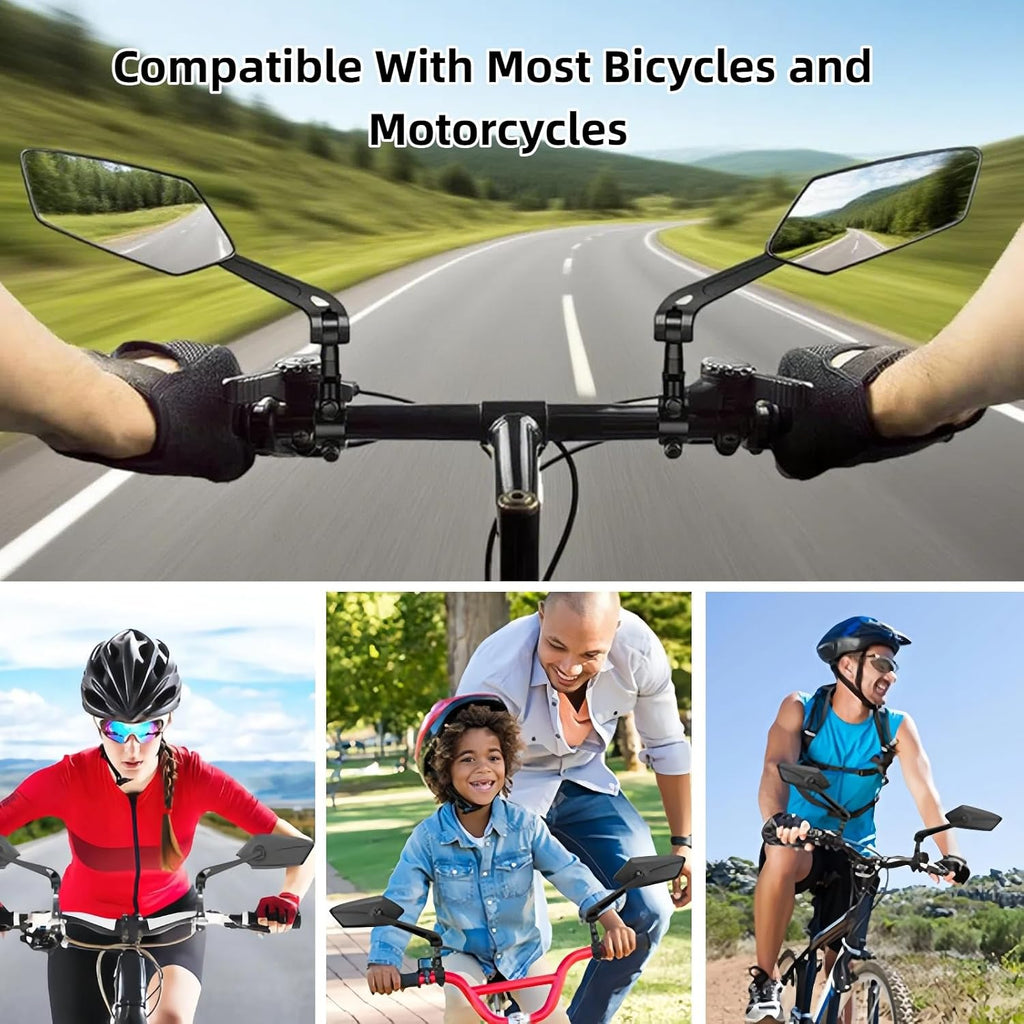 Bike Mirrors for Handlebars, 1 Pair Bicycle Rear View Mirror, 360° Adjustable Rotatable Wide Angle Mirror Accessories for Ebike Mountain Road Bike, Black