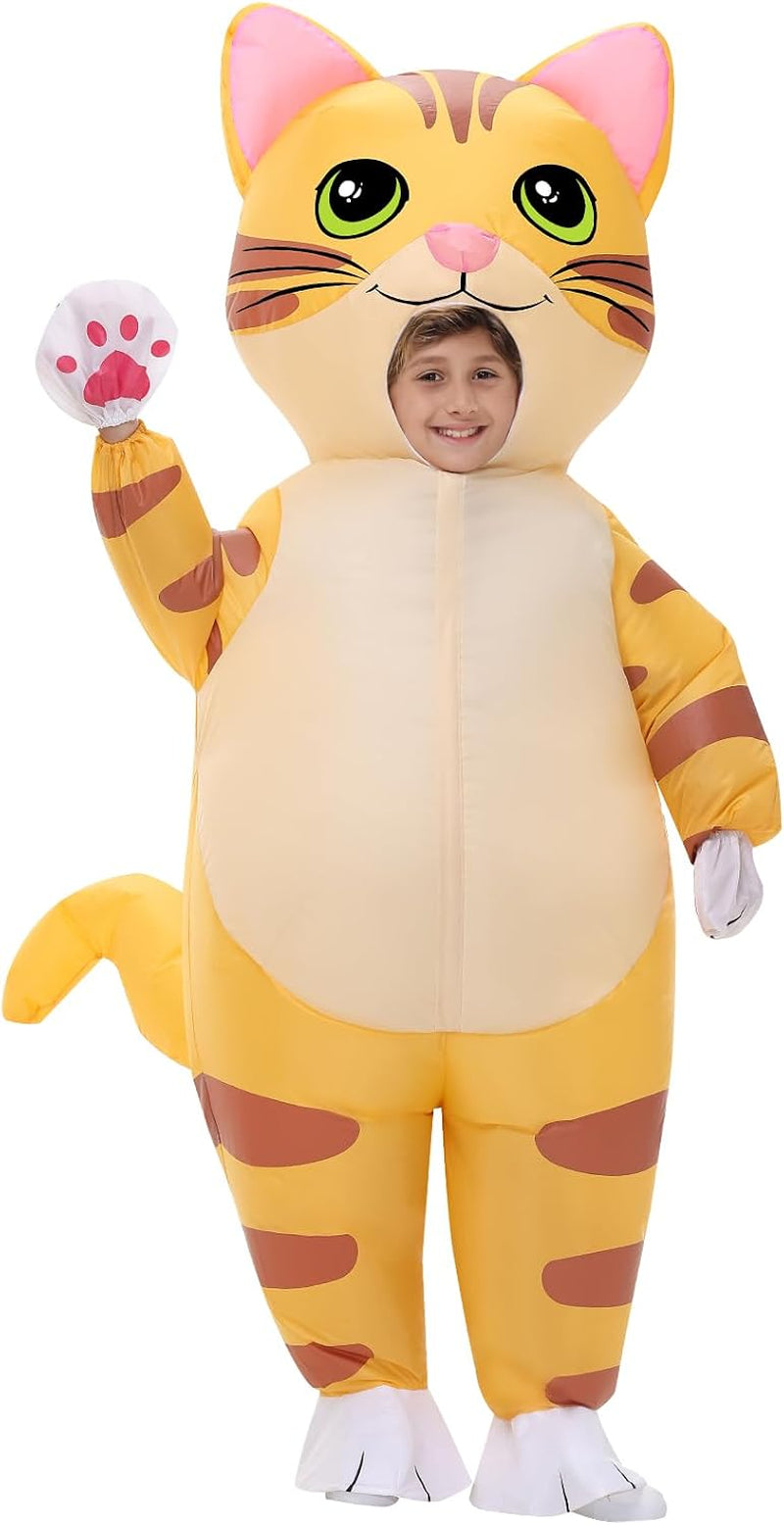 Inflatable Cat Costume for Kids Thanksgiving Inflatable Costume Halloween Funny Blow up Yellow Cat Costume for Boys Girls