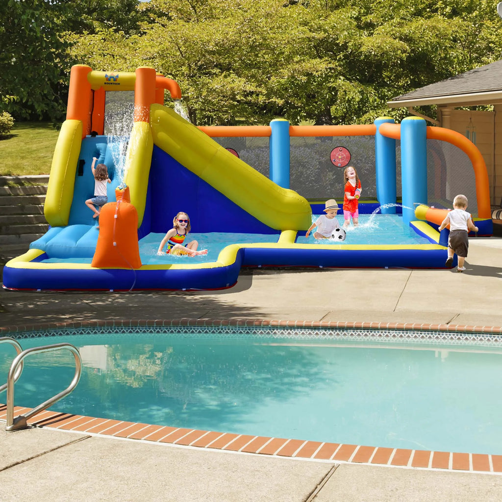 Giant Soccer-Themed Inflatable Water Slide Bouncer with Splash Pool without Blower for Toddler, Bouncy Water Park