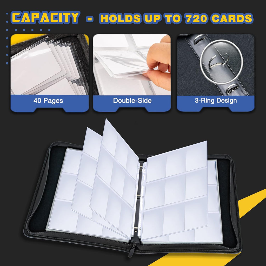 9 Pocket Waterproof Trading Card Binder, Trading Album Display Holder, Expandable, 720 Double Sided Pocket Album, Compatible with Yugioh, MTG and Other TCG Cards