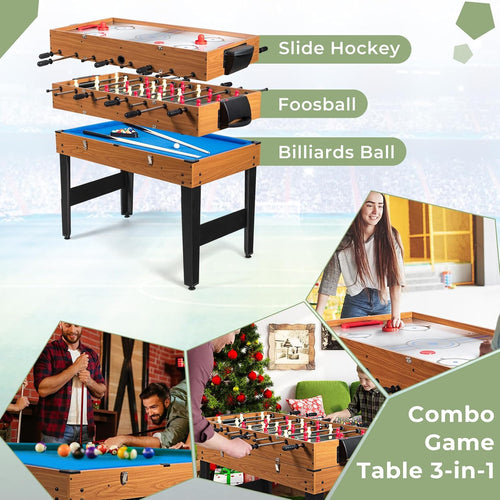 3-In-1 Multi Game Table, 48 Inch Combination Game Tables with Foosball, Hockey, Billiards, Combo Game Table Set for Adults Kids Gifts Family Night Arcade Game Room