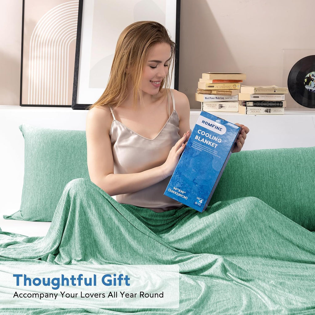 Cooling Blanket for Hot Sleepers Queen Size, Green 90"X90" | Dual-Sided Mica Nylon Cool, Q-Max 0.439 Instant Cool, Lightweight & Breathable for Night Sweats & Menopause, Machine Washable