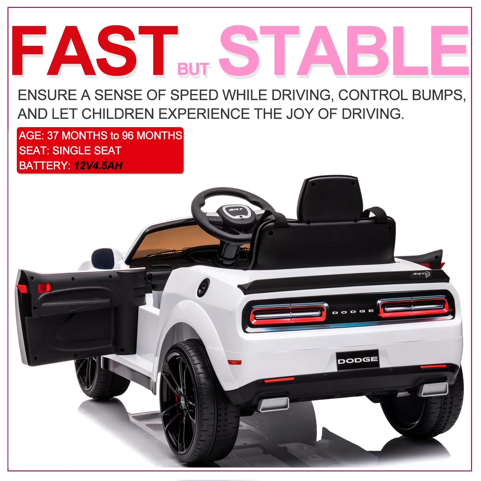 Kids Electric Car | Licensed Dodge Challenger Ride-On 12V Battery-Powered Vehicle with Remote, LED Lights, Bluetooth, MP3 for Boys and Girls,Christmas Gift for Kids