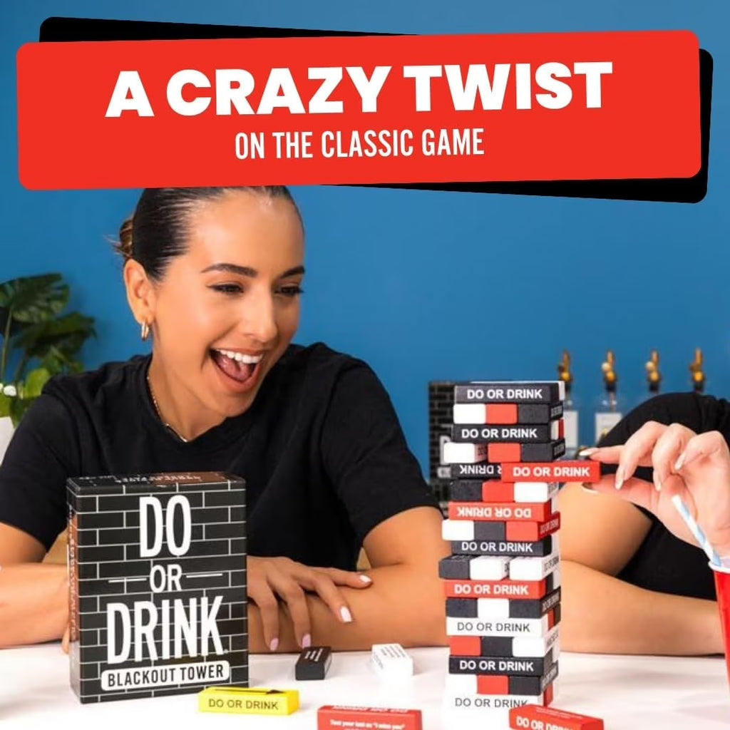 Blackout Tower Game Night Drinking Games for Adults with 54 Blocks and Challenges