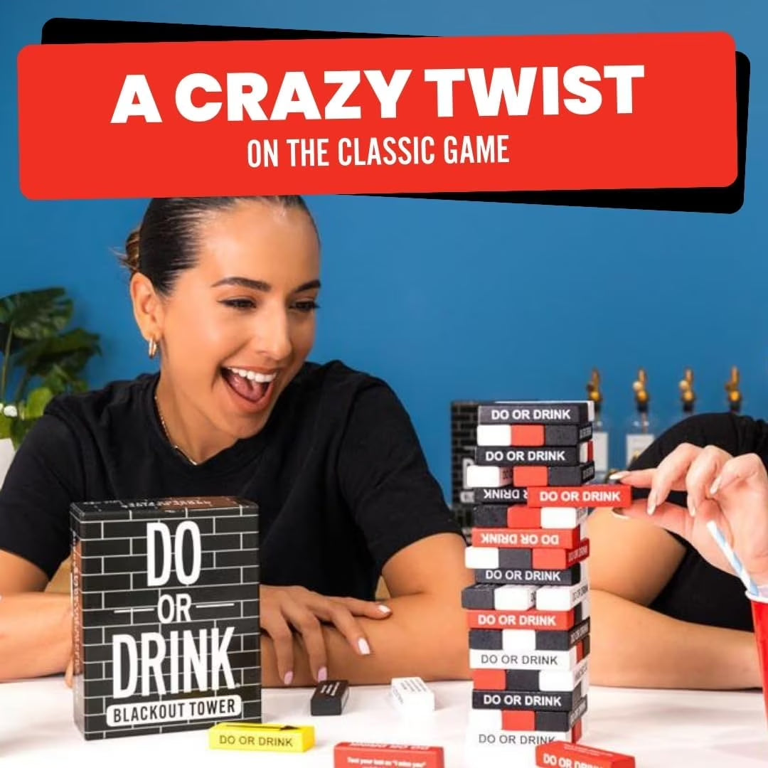 Blackout Tower Game Night Drinking Games for Adults with 54 Blocks and Challenges