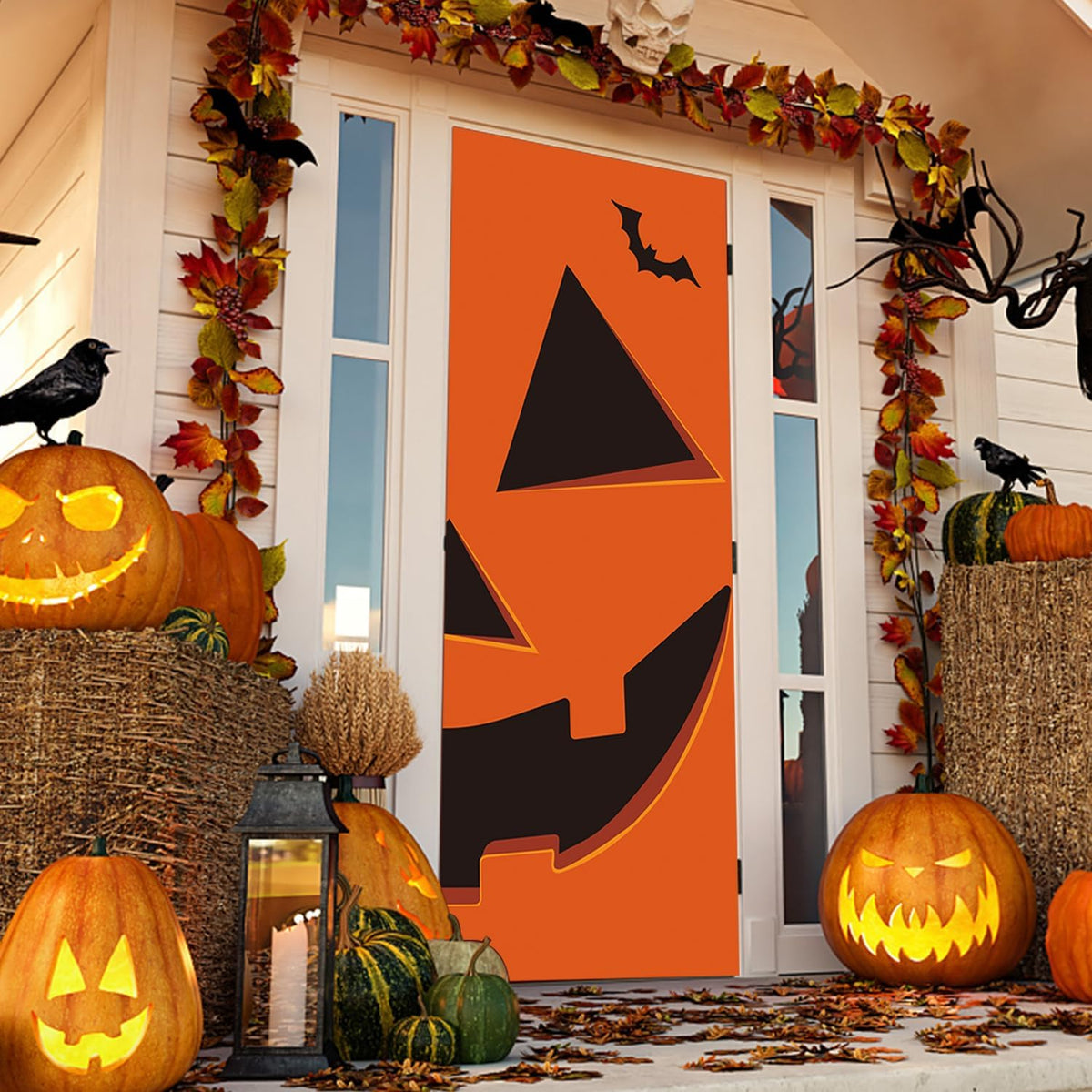 Halloween Pumpkin Door Covers Halloween Door Decorations Halloween Door Banner Halloween Decorations for Front Door Halloween Porch Sign for Halloween Party Decorations