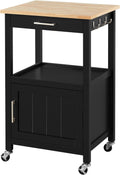 Yaheetech Rolling Kitchen Island Cart with Storage, 2 Tier, Wood Top, Black | Small Kitchen Island on Lockable Wheels, Microwave Cart with Drawer, 6 Hooks, Cabinet for Dining/Living Room/Kitchen Bar