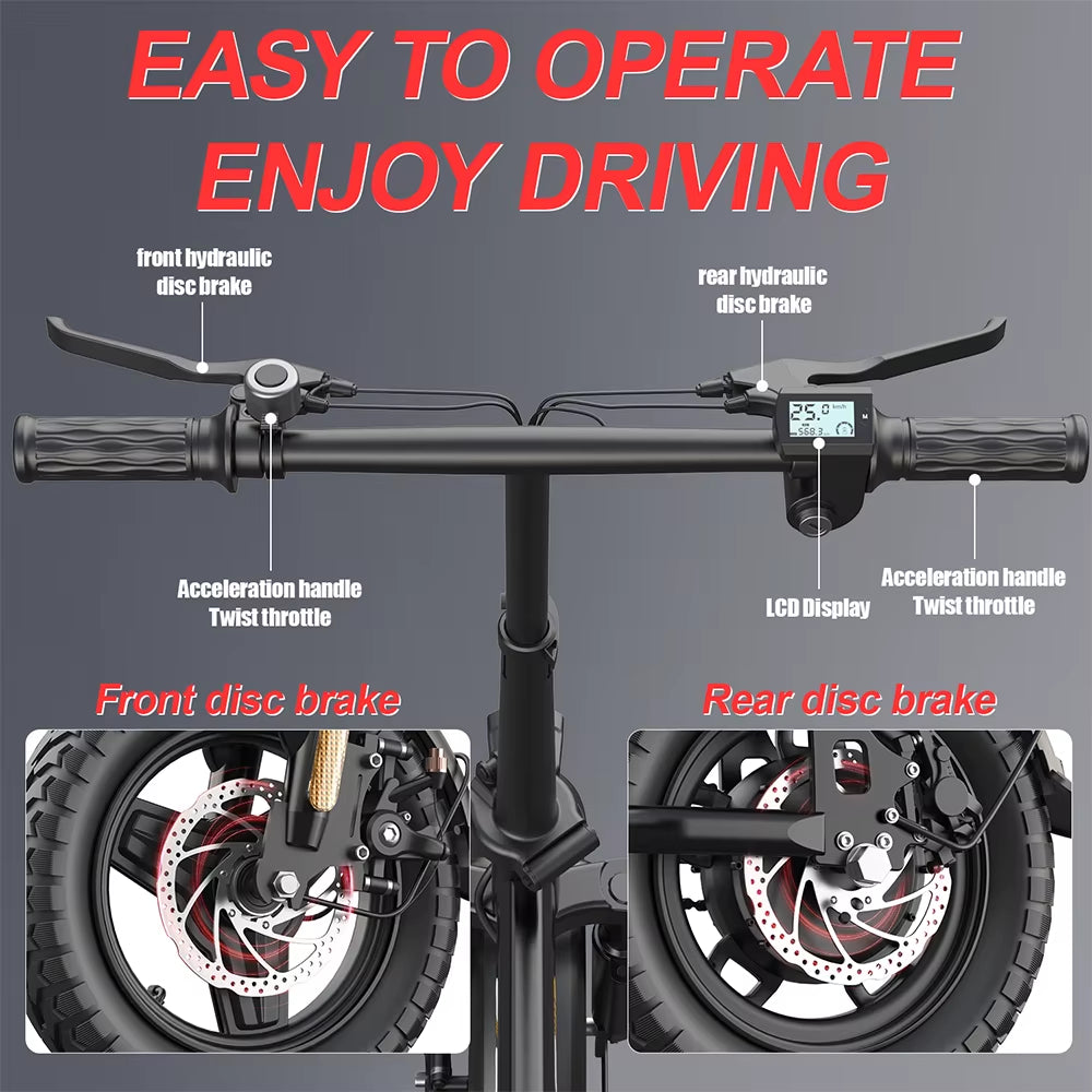 US Warehouse for Certified Folding Electric Bike 10Ah Battery Rear Hub All-Terrain Comfort & Bumpy Road Master