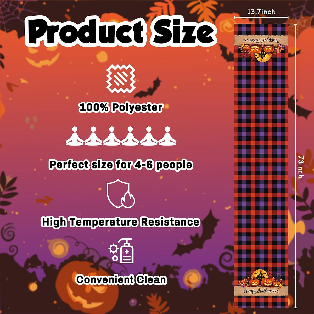 Halloween Decorations - Happy Halloween Checkered Table Runner | Halloween Party Favors Home Decor - Halloween Tablecloth Backdrop for Fall Kitchen Dining Indoor Outdoor Decorations