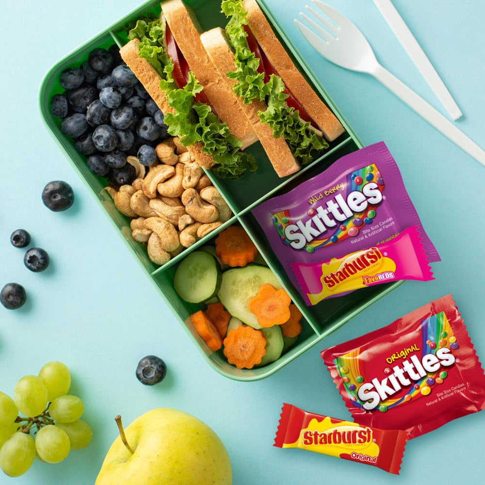 SKITTLES Original, SKITTLES Wild Berry & STARBURST Original and STARBURST Favereds Fun Size Chewy Candy Variety Bag, Party Size, 20.13 Oz Bulk Bag (Pack of 2)