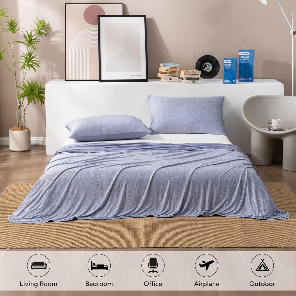 Cooling Blanket for Hot Sleepers Throw, Blue 50"X70" | Dual-Sided Mica Nylon Cool, Q-Max 0.439 Instant Cool, Lightweight & Breathable for Night Sweats & Menopause, Machine Washable