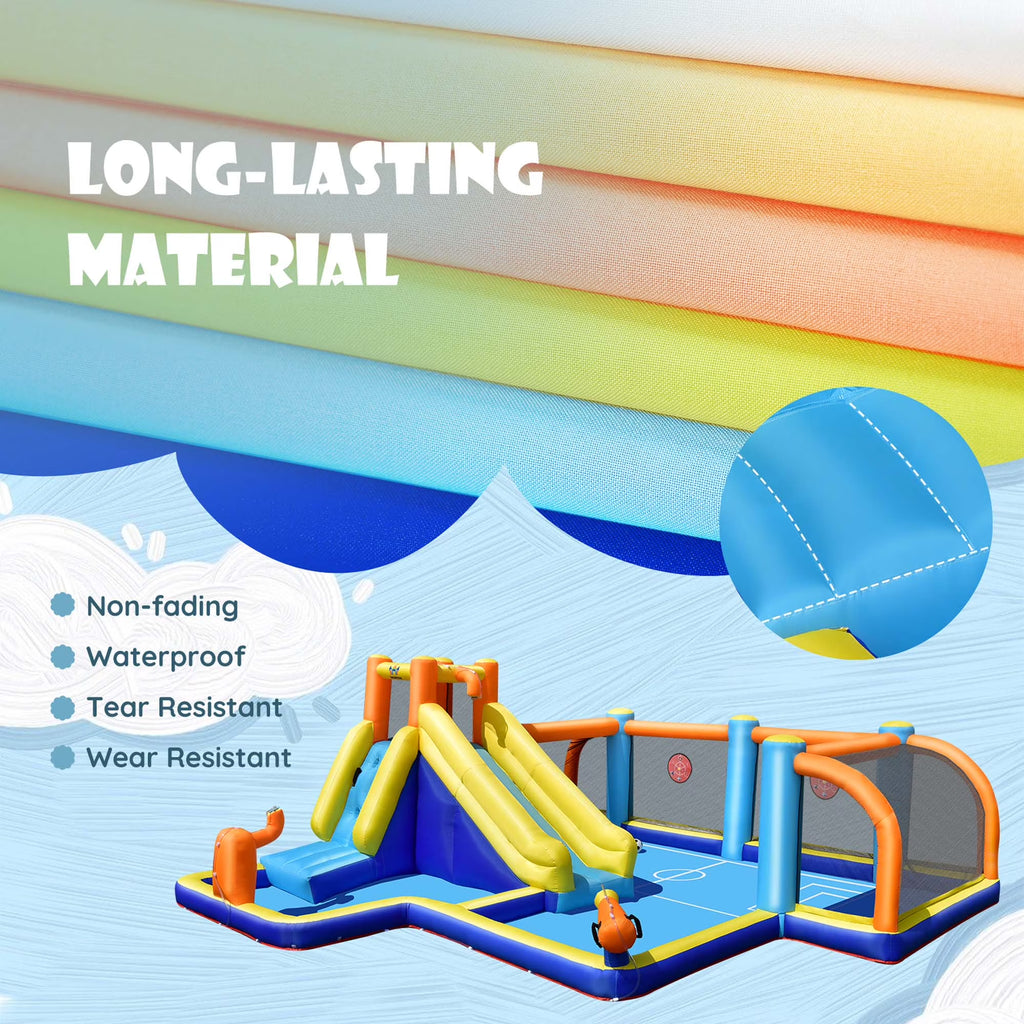Giant Soccer-Themed Inflatable Water Slide Bouncer with Splash Pool without Blower for Toddler, Bouncy Water Park