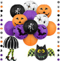 Halloween Hanging Paper Lanterns Set, Pack of 15 | Halloween Paper Lanterns, Halloween Honeycomb Decorations for Halloween Decorations