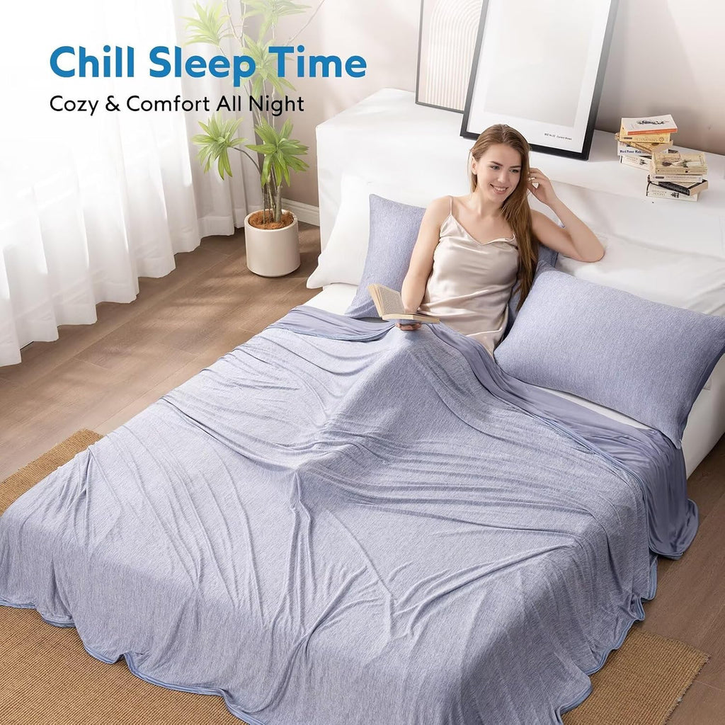 Cooling Blanket for Hot Sleepers Oversized Size, Blue 120"X120" | Dual-Sided Mica Nylon Cool, Q-Max 0.439 Instant Cool, Lightweight & Breathable for Night Sweats & Menopause, Machine Washable