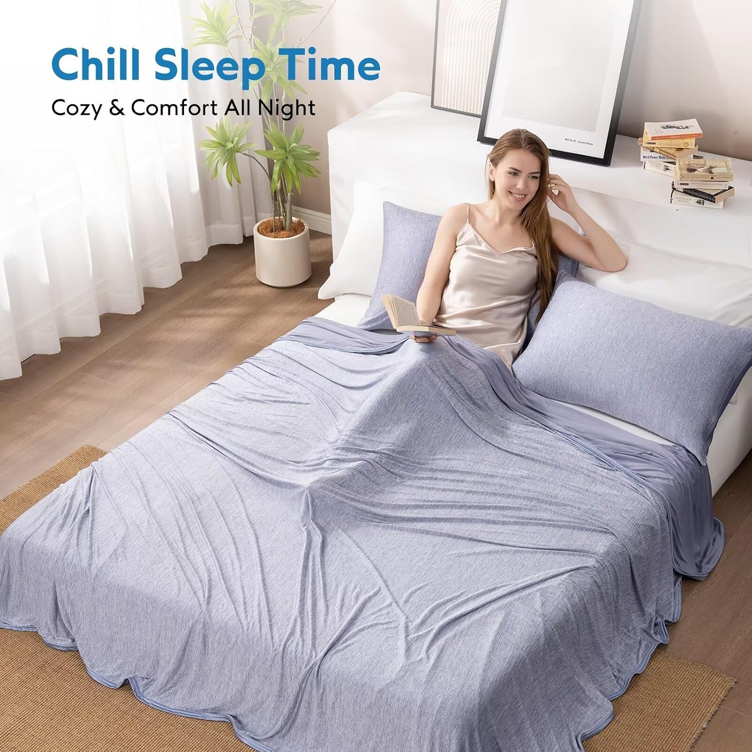 Cooling Blanket for Hot Sleepers Oversized Size, Blue 120"X120" | Dual-Sided Mica Nylon Cool, Q-Max 0.439 Instant Cool, Lightweight & Breathable for Night Sweats & Menopause, Machine Washable