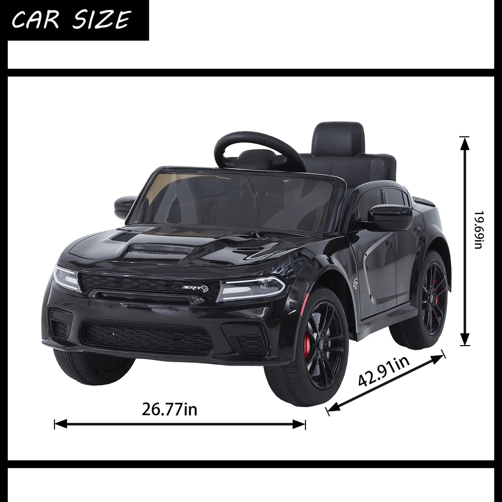 12V Ride on Car, Dodge Charger Powered Electric Car with Battery Powered, Bluetooth, Remote Control, LED Light, Ride on Toy for Ages 3+ Kids, Black