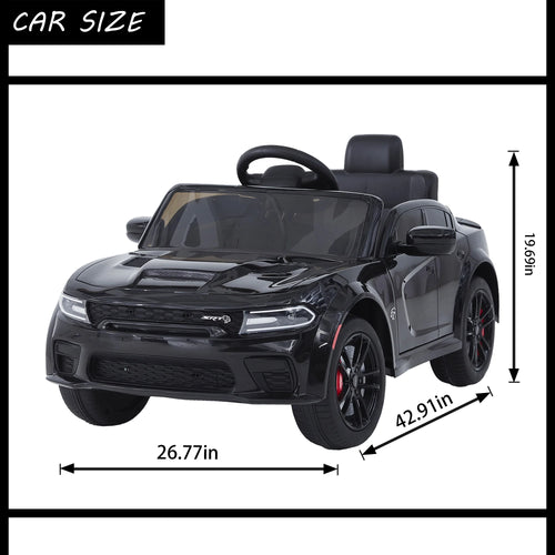 12V Ride on Car, Dodge Charger Powered Electric Car with Battery Powered, Bluetooth, Remote Control, LED Light, Ride on Toy for Ages 3+ Kids, Black