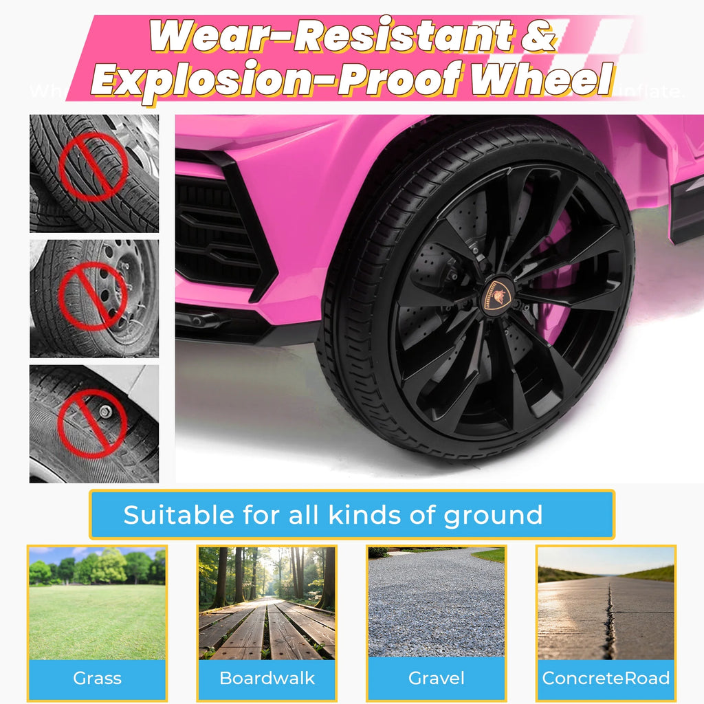 Lamborghini 12V Ride on Car for Kids, Electric Car with Remote Control, Music Player, Led Lights, Powered Ride on Toys for 3+ Years Olds Girls Boys, Pink
