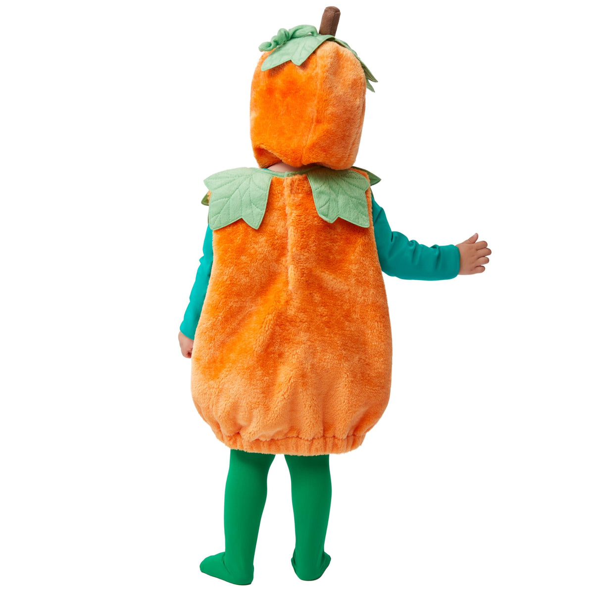 Halloween Pumpkin Costume for Kids, Pumpkin Costume with Plush Green Leaves, Halloween Party Dress up Costume 5-7 Yrs
