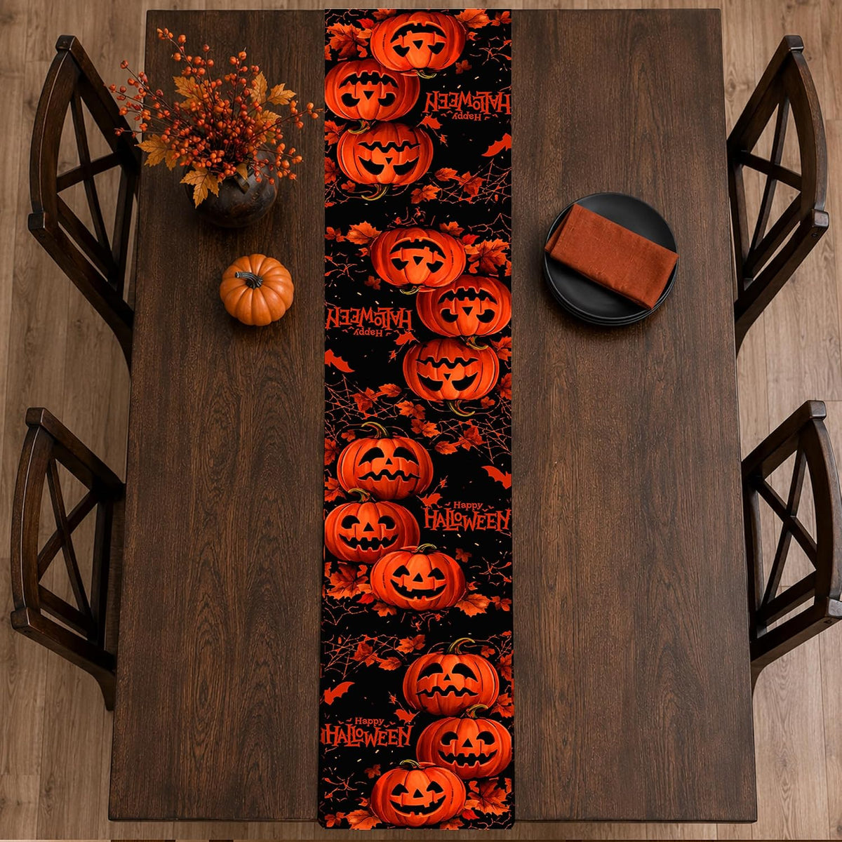 Halloween Decorations - Happy Halloween Pumpkin Table Runner | Halloween Party Favors Supplies Backdrop for Indoor Outdoor | Halloween Decor Tablecloth for Home Office Dining Kitchen