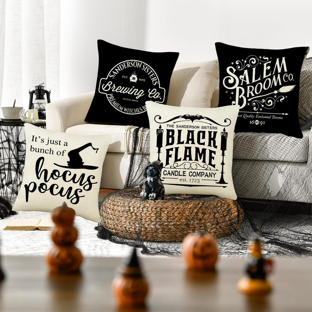 Halloween Decorations Pillow Covers 18X18 Set of 4 Halloween Decor Hocus Pocus Farmhouse Saying Fall Decor Pillows for Home Sofa Couch