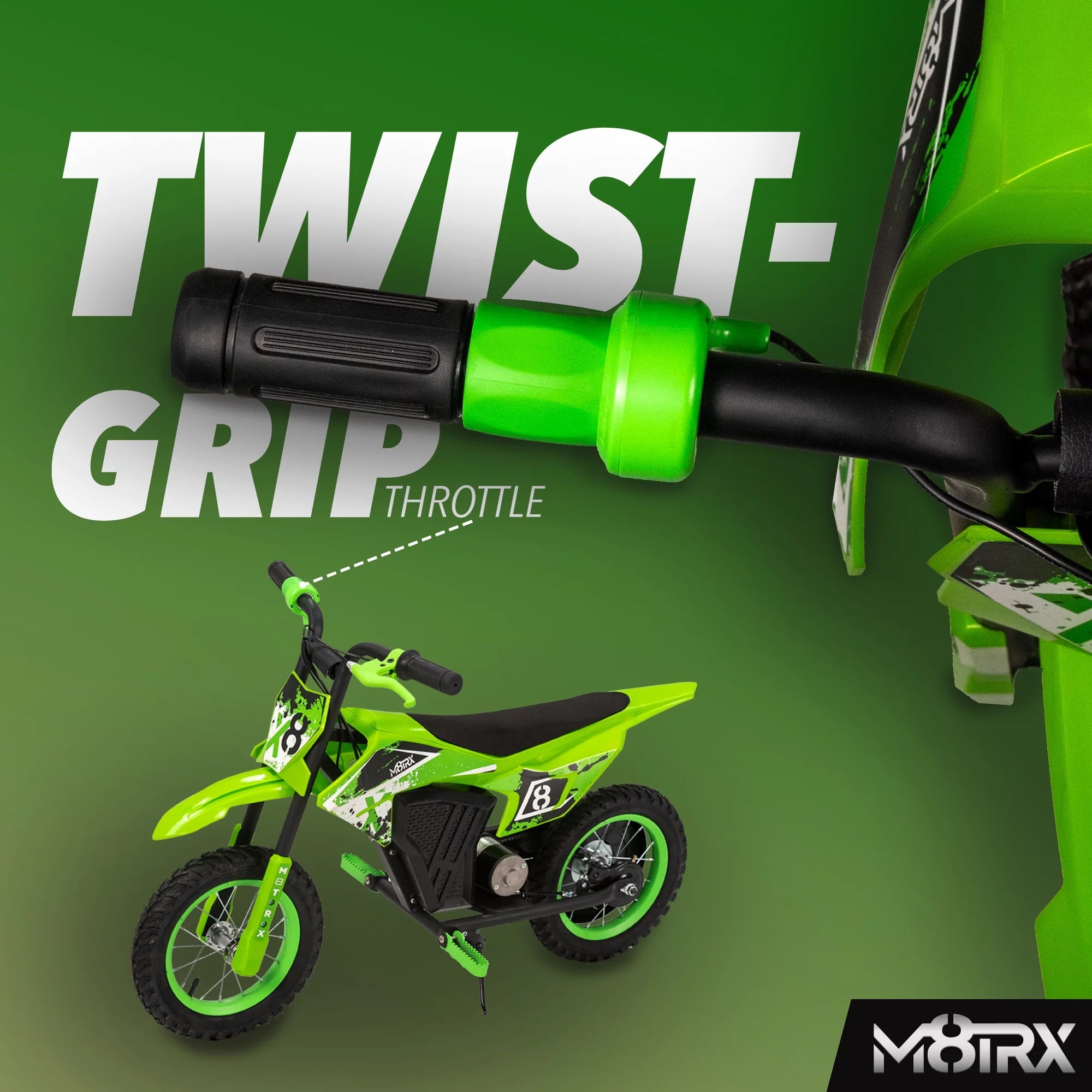 Green 12V Mini Electric Child Dirt Bike, Battery Powered Toy Motorcycle, Kids Ride On, Ages 5 Years and Up