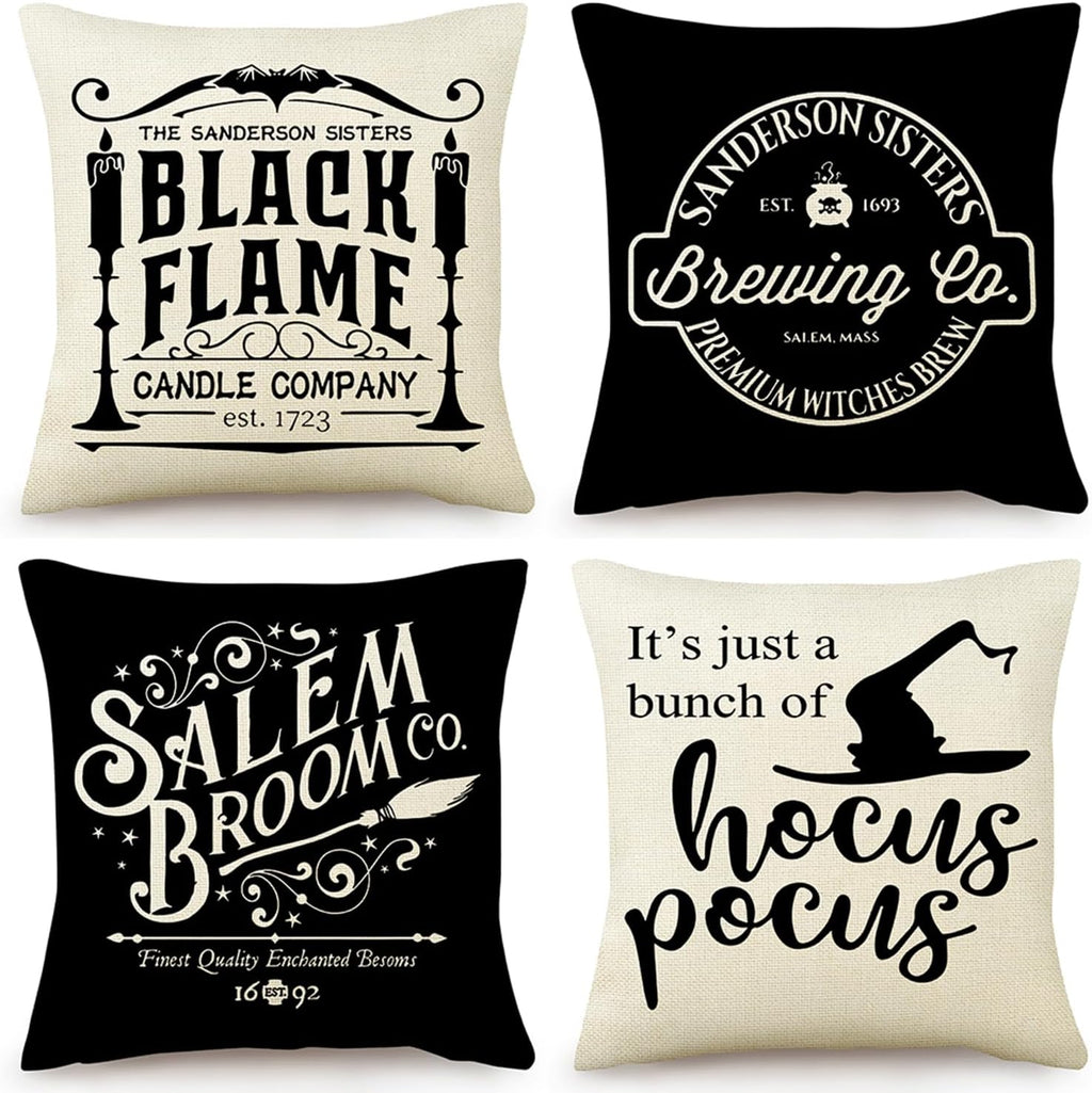 Halloween Decorations Pillow Covers 18X18 Set of 4 Halloween Decor Hocus Pocus Farmhouse Saying Fall Decor Pillows for Home Sofa Couch