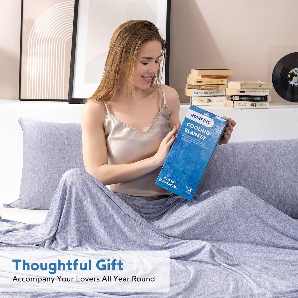Cooling Blanket for Hot Sleepers Oversized Size, Blue 120"X120" | Dual-Sided Mica Nylon Cool, Q-Max 0.439 Instant Cool, Lightweight & Breathable for Night Sweats & Menopause, Machine Washable