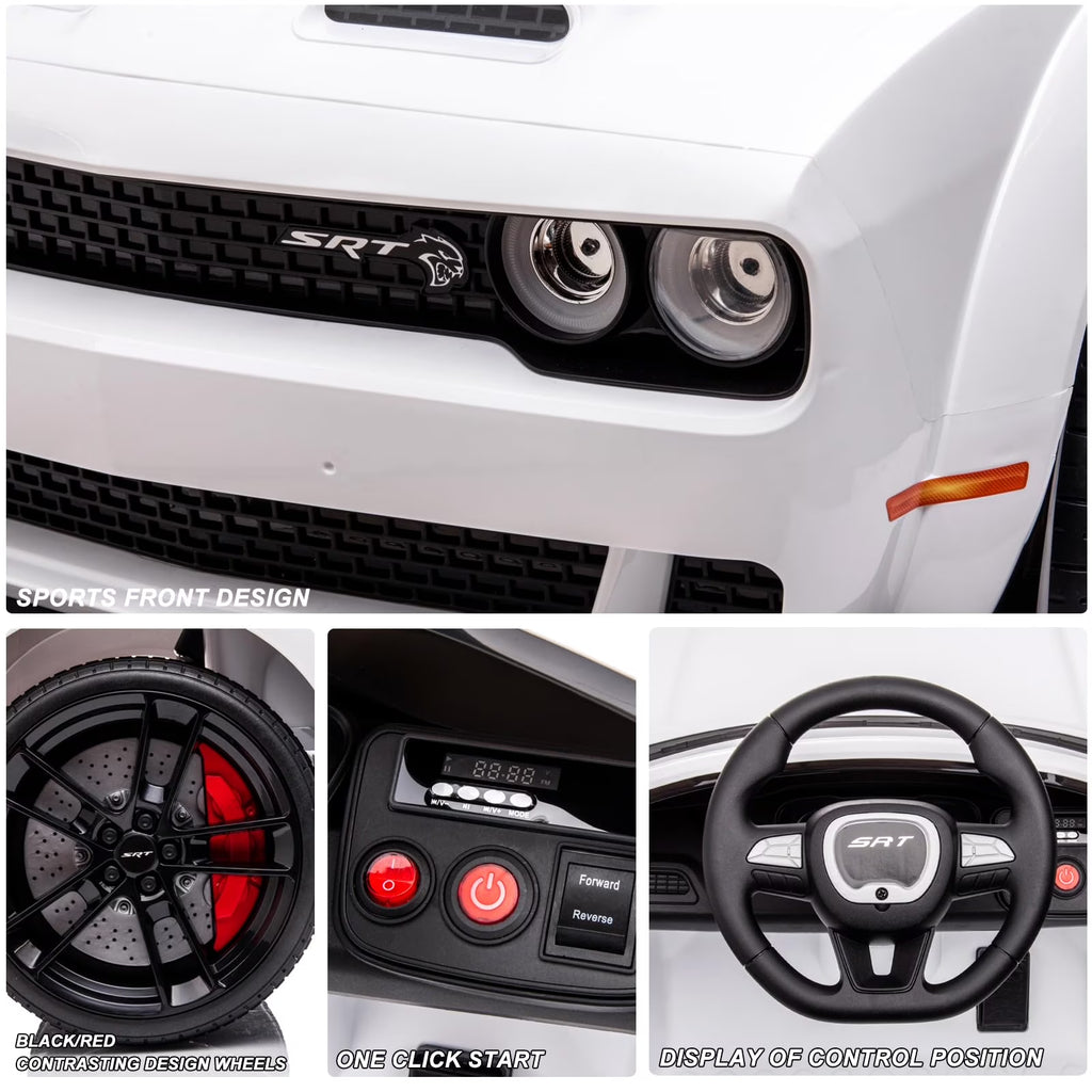 Kids Electric Car | Licensed Dodge Challenger Ride-On 12V Battery-Powered Vehicle with Remote, LED Lights, Bluetooth, MP3 for Boys and Girls,Christmas Gift for Kids