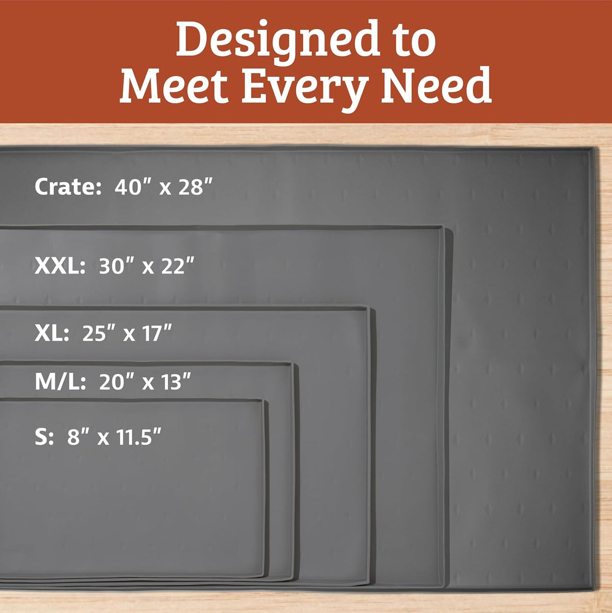 Raised-Edge Silicone Dog Food Mat - Waterproof Pet Mat for Dog Food & Water Bowls - Non-Slip Pet Placemat - Dishwasher-Safe Silicone Tray - 25 X 17 In, Gray