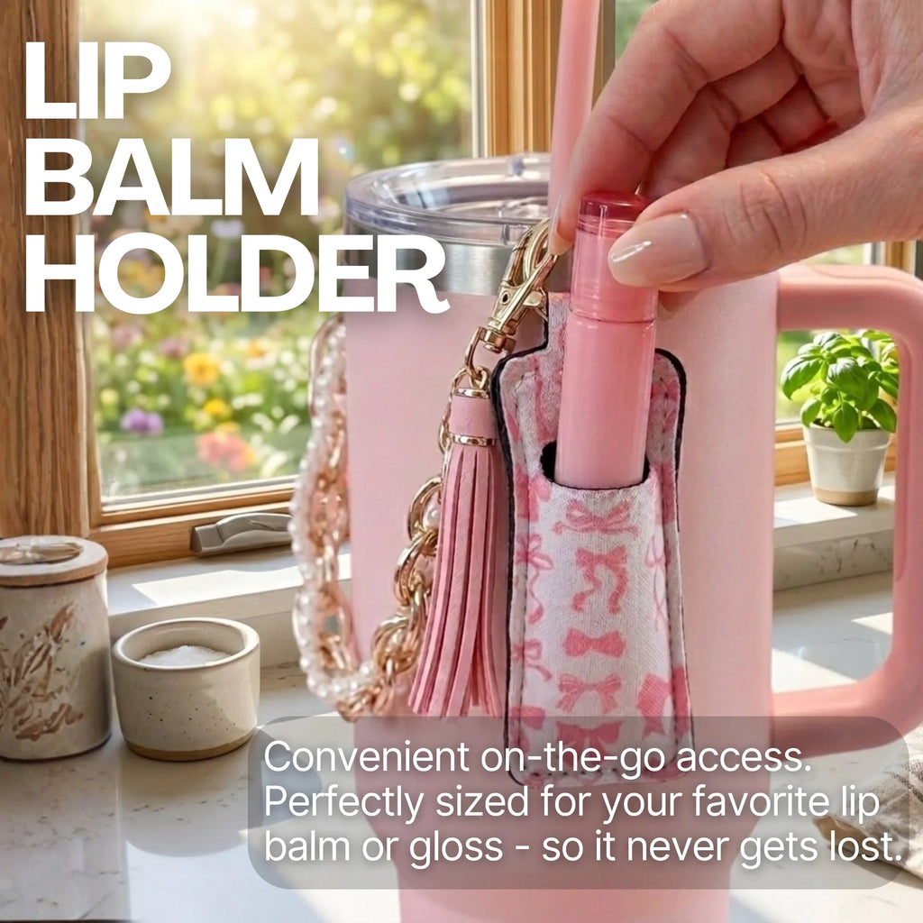 Tumbler Accessory Set with Water Bottle Handle, Straw Topper, Charm Hook & Lip Balm Holder, Pink Pearl