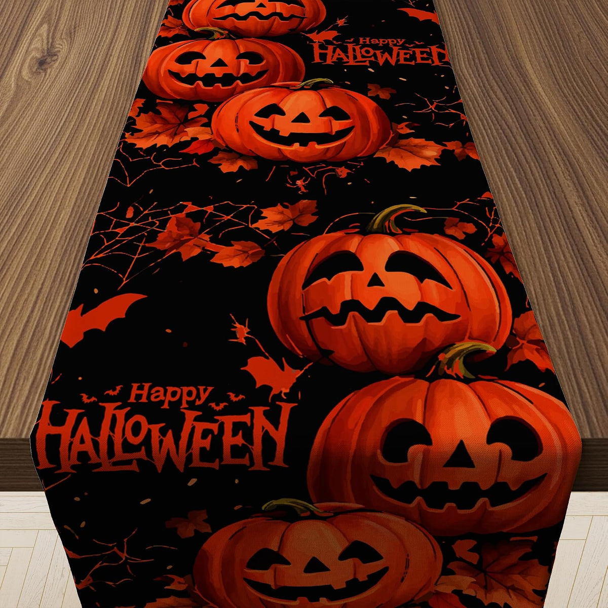 Halloween Decorations - Happy Halloween Pumpkin Table Runner | Halloween Party Favors Supplies Backdrop for Indoor Outdoor | Halloween Decor Tablecloth for Home Office Dining Kitchen