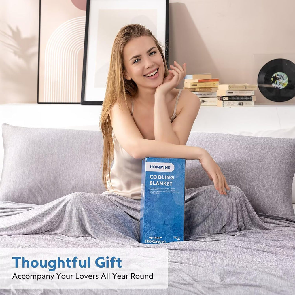 Cooling Blanket for Hot Sleepers Oversized Size, Grey 120"X120" | Dual-Sided Mica Nylon Cool, Q-Max 0.439 Instant Cool, Lightweight & Breathable for Night Sweats & Menopause, Machine Washable