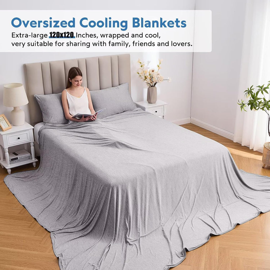 Cooling Blanket for Hot Sleepers Oversized Size, Grey 120"X120" | Dual-Sided Mica Nylon Cool, Q-Max 0.439 Instant Cool, Lightweight & Breathable for Night Sweats & Menopause, Machine Washable