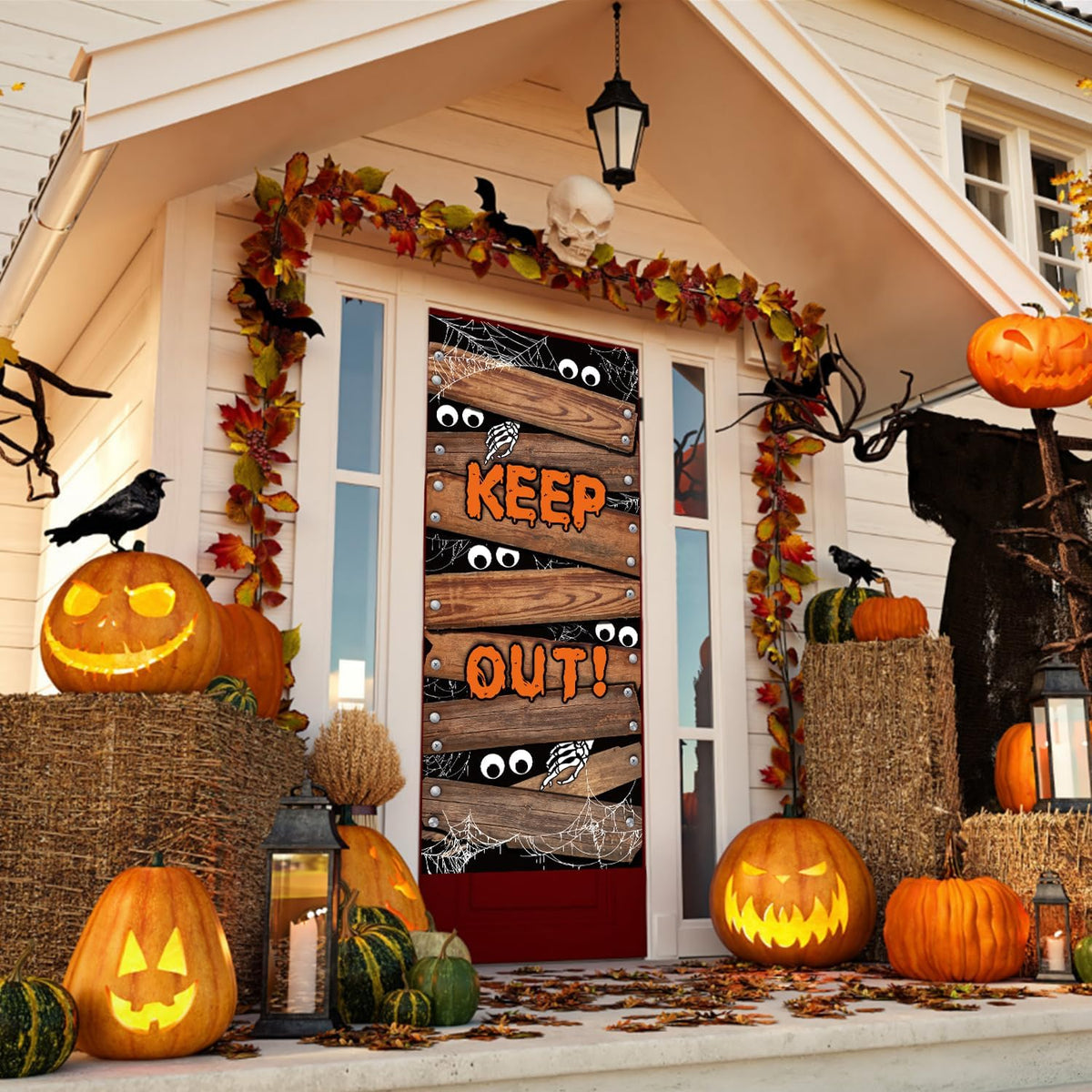 Halloween Door Decorations Halloween Door Cover Large Fabric Halloween Decorations for Front Door Halloween Porch Sign for Halloween Party Decorations