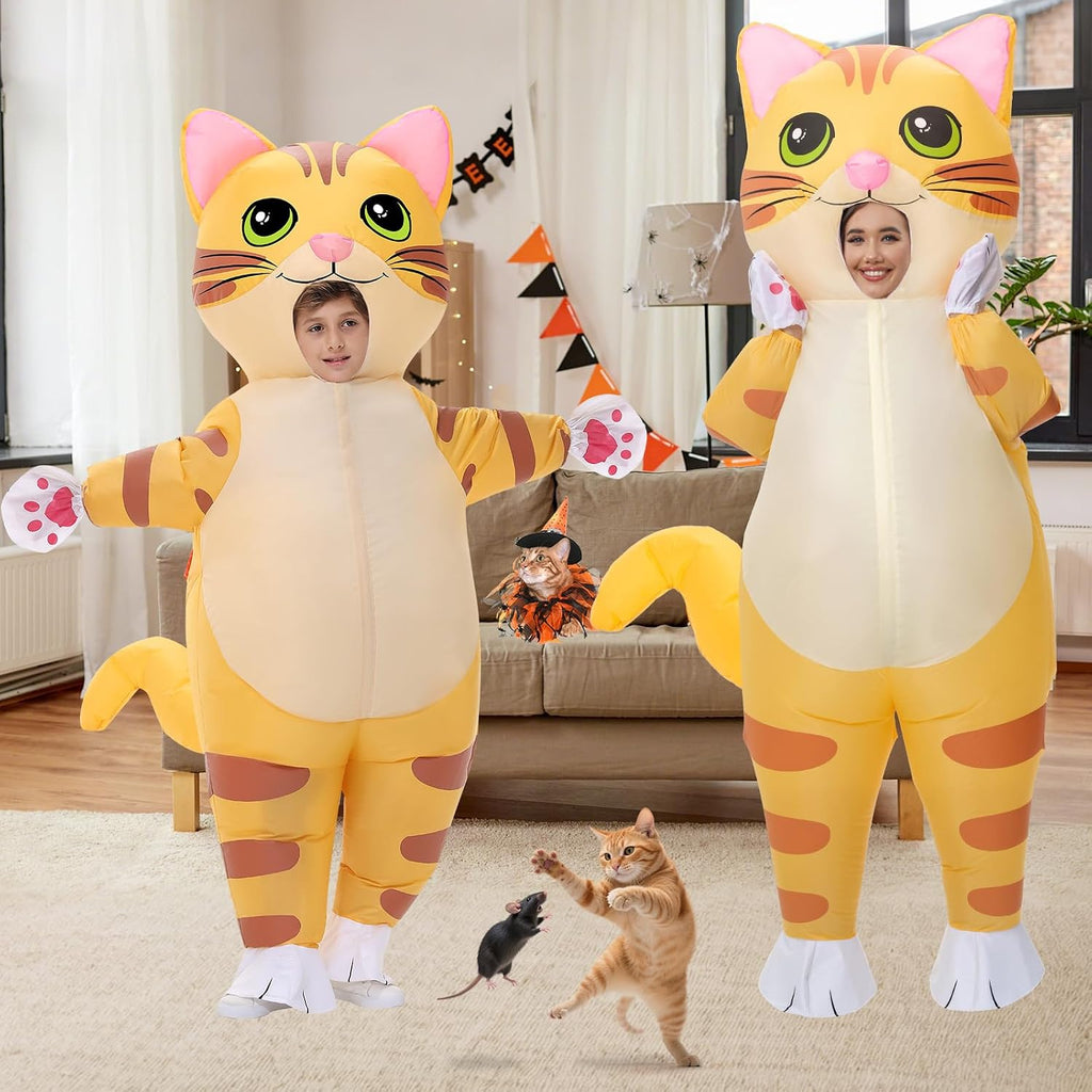 Inflatable Cat Costume for Kids Thanksgiving Inflatable Costume Halloween Funny Blow up Yellow Cat Costume for Boys Girls