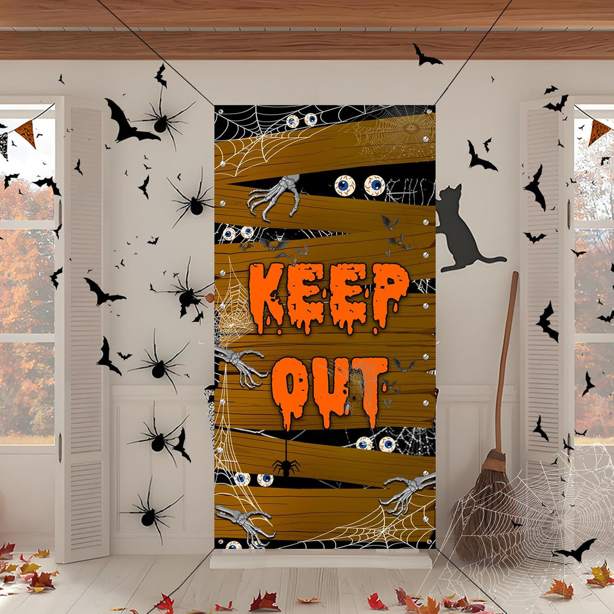 Halloween Door Cover Decorations Halloween Door Fabric Decor Door Covers Scary Halloween Decorations ，Cute Halloween Outdoor Indoor Decorations for Doors, Windows and Various Halloween Scenes