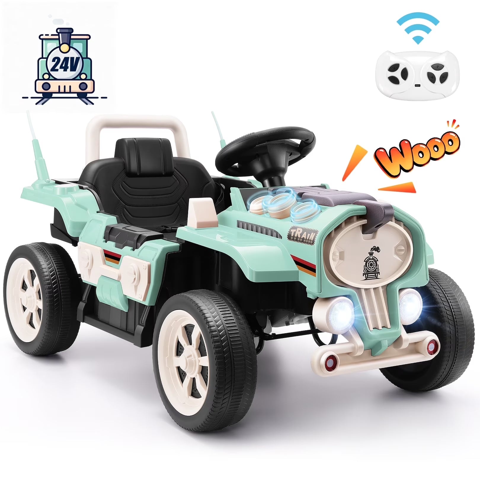 Ride on Train for Toddlers with Remote Control, Ride on Toys for Kids Ages 2-6, Electric Car for Kids with Music, Bluetooth, MP3 Player, Train Sound, Green