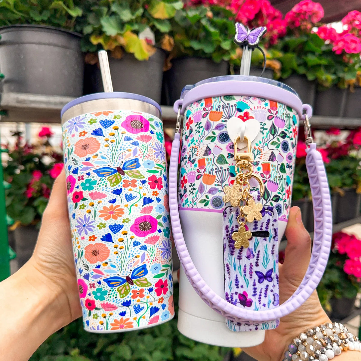 Butterfly Love Tumbler Accessory Set, Purple Handle, Straw Topper & More