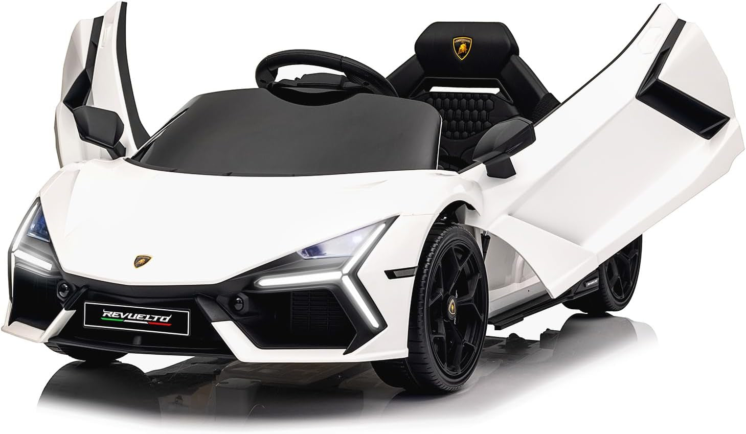 12V Licensed Lamborghini Revuelto Ride on Car for Toddlers, White | Remote Control, Battery Powered Electric Car for Kids, Bluetooth, Hydraulic Doors, 3 Speeds, LED Lights, Music